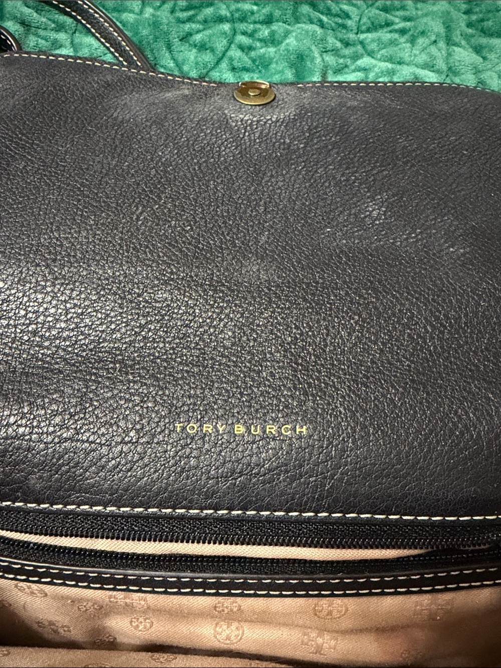 Tory Burch Black Leather Perforated Logo Crossbody - Picture 2 of 7